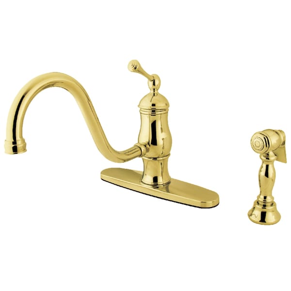 Sgl-Handle 8" Centerset Kitchen Faucet W/ Brass Sprayer, Brass